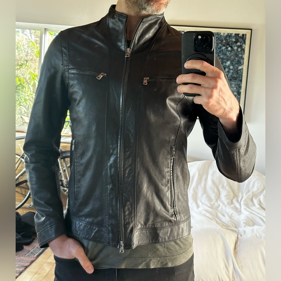 Never Worn Gimo's Black Leather Biker Jacket in perfect condition - Picture 2 of 8